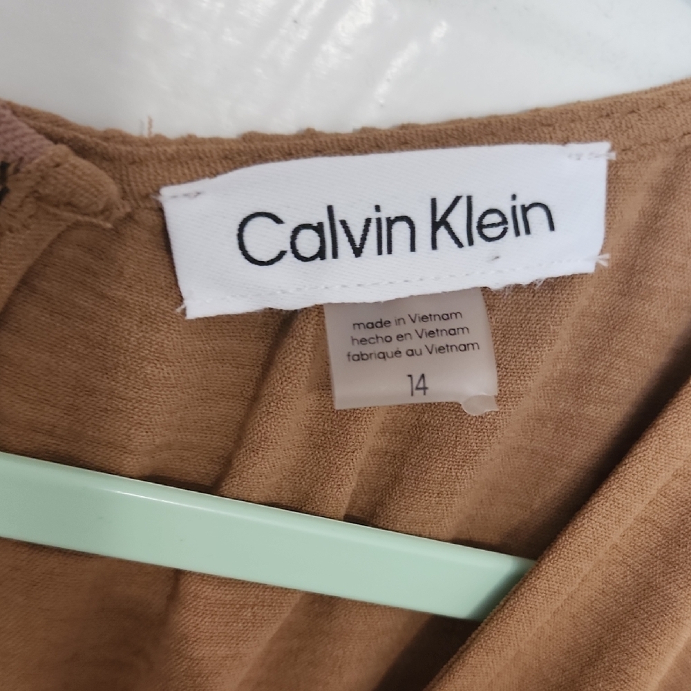 Calvin Klein Taupe V-Neck Long Sleeve Wide-Leg Jumpsuit - Picture 2 of 9
